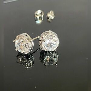 Moissanite Halo 925 Sterling Silver Stamped earrings